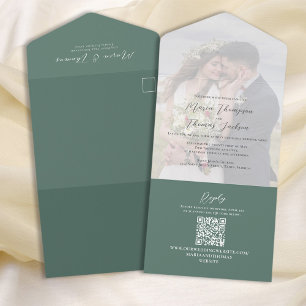 Invitation Tout En Un Élégant Vellum Photo Overlay Green   QR Code RSVP