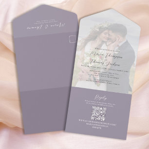 Invitation Tout En Un Élégant Vellum Photo Overlay Lilac QR Code RSVP
