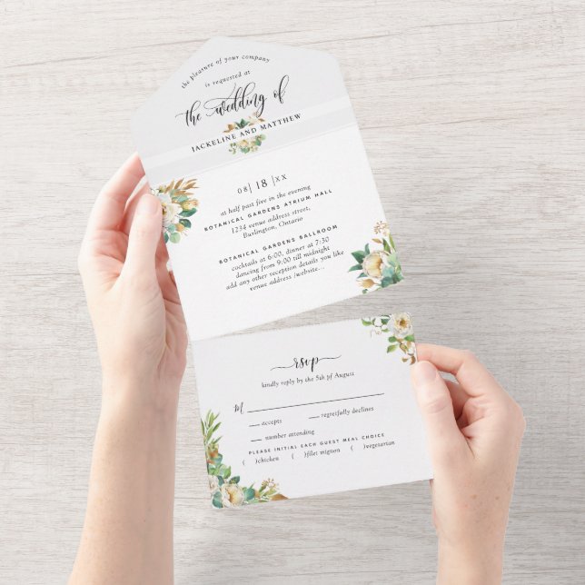 Invitation Tout En Un Elégant vert Mariage jaune avec RSVP perforé (Déchirure)