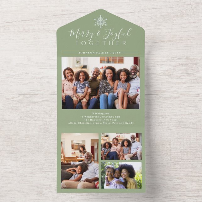 Invitation Tout En Un Elégant vert sauge miniature photo collage vacance (À l'intérieur)