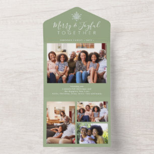 Invitation Tout En Un Elégant vert sauge miniature photo collage vacance