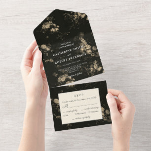 Invitation Tout En Un Élégant Vintage sombre Moody Floral Mariage