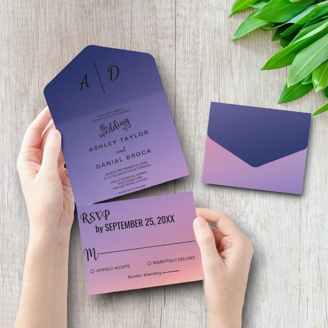 Invitation Tout En Un Élégant violet classe Tout en un mariage Inviter (Créateur téléchargé)