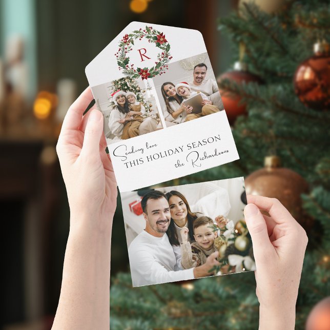 Invitation Tout En Un Elegant Winter Botanical Wreath w/Monogram 2-Photo (Créateur téléchargé)