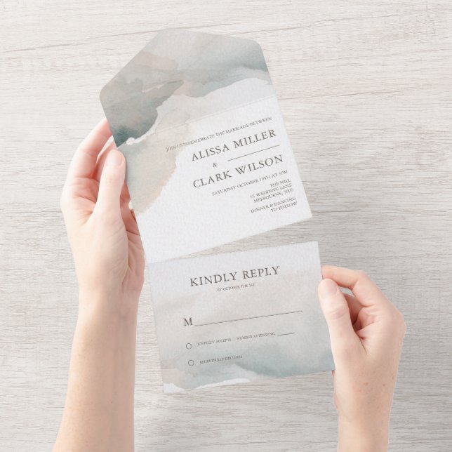 Invitation Tout En Un Elégante aquarelle Abstraite Mariage (Déchirure)