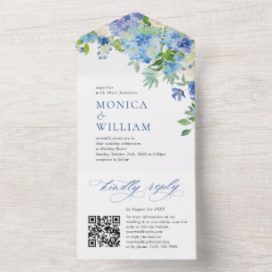 Invitation Tout En Un Elégante aquarelle bleu Hydrangea Mariage floral