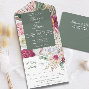 Invitation Tout En Un Elégante aquarelle Boho Mariage campagnard Floral
