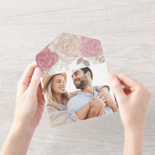 Invitation Tout En Un Elégante aquarelle Bourgogne Florale Rose Gold Pho