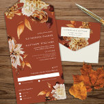 Invitation Tout En Un Elégante aquarelle d'automne Flora Mariage en terr<br><div class="desc">Cet élégant design tout-en-un présente de belles illustrations d'aquarelle fleurie d'automne sur un arrière - plan en terre cuite avec typographie classique. L'intérieur de la carte contient l'invitation et une carte rsvp qui peut être détachée et envoyée par la poste. Au verso de la carte se trouve l'adresse postale et...</div>