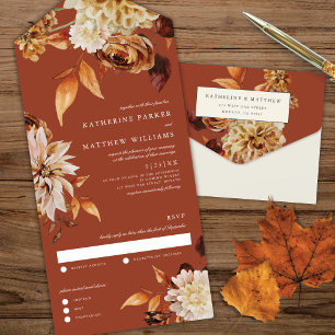 Invitation Tout En Un Elégante aquarelle d'automne Flora Mariage en terr
