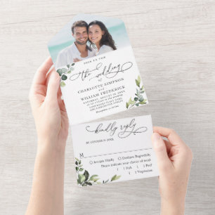 Invitation Tout En Un Elégante aquarelle Eucalyptus Mariage vert