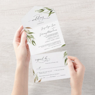 Invitation Tout En Un Elégante aquarelle Eucalyptus rustique