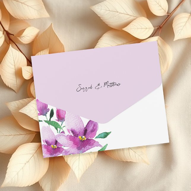 Invitation Tout En Un Elégante Aquarelle Fleurs D'Art En Violet (Créateur téléchargé)