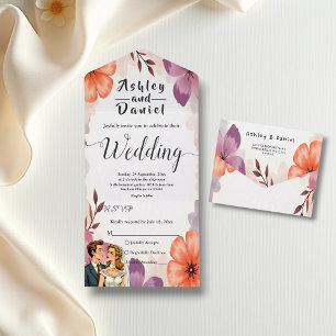 Invitation Tout En Un Elégante aquarelle Floral Romantique Couple Mariag