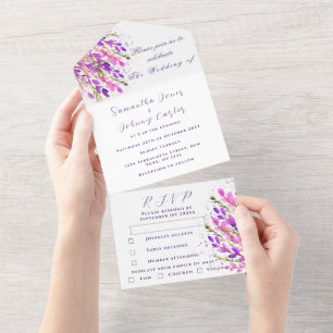 Invitation Tout En Un Elégante aquarelle violet Floral Lilac Mariage Tou