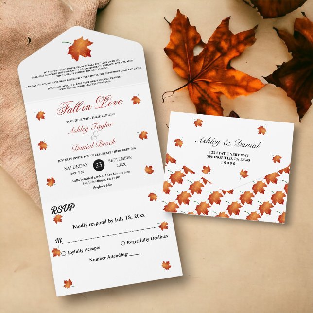 Invitation Tout En Un Élégante Bourgogne Feuilles Automne Mariage Floral (Créateur téléchargé)