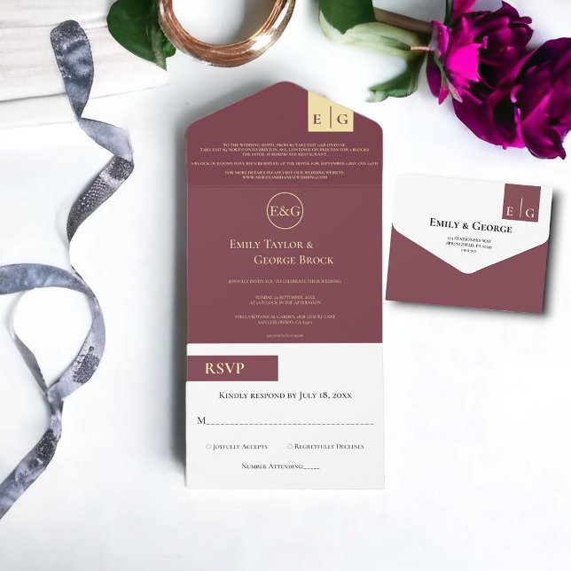 Invitation Tout En Un Élégante Burgundy Gold Typography Classy Mariage (Créateur téléchargé)