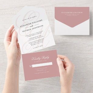 Invitation Tout En Un Élégante calligraphie Dusty rose Mariage