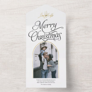 Invitation Tout En Un Elégante calligraphie Noël photo de famille