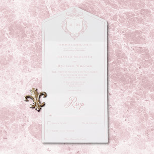 Invitation Tout En Un Élégante Chinoiserie rose Mariage de crête d'oisea