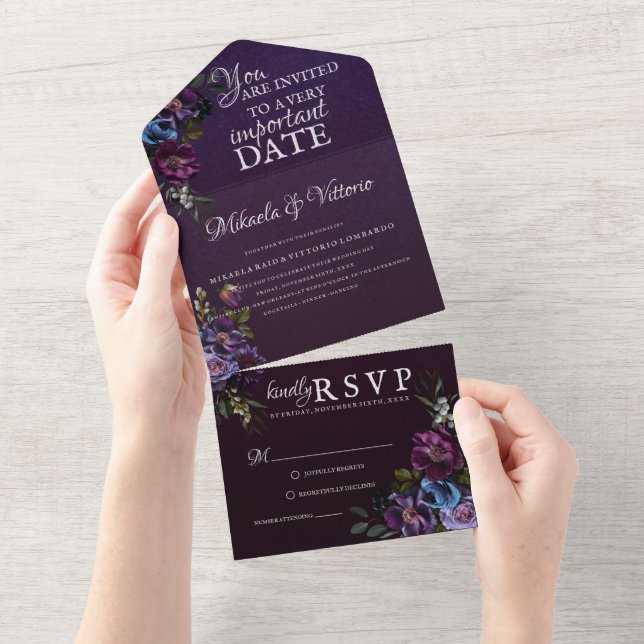 Invitation Tout En Un Élégante fleur gothique foncée (Déchirure)