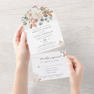 Invitation Tout En Un Élégante Fleurs d'automne Script Mariage moderne
