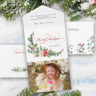Invitation Tout En Un Élégante florale Joyeuse calligraphie de Noël