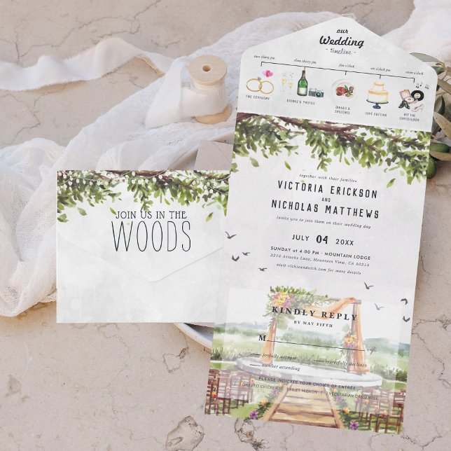 Invitation Tout En Un Élégante forêt boisée | Mariage illustré (Créateur téléchargé)