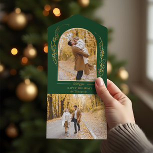 Invitation Tout En Un Elégante main tiré Gold Holly Arch Photo