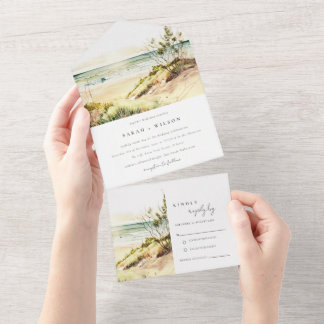 Invitation Tout En Un Elégante Plage de la côte Dusky Mariage de la mer