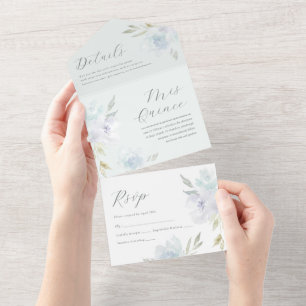 Invitation Tout En Un Elégante Quinceanera Florale Bleue 15 ans