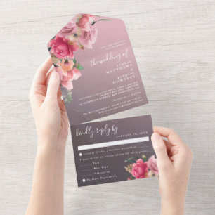 Invitation Tout En Un Élégante Rose Gold Florale Mariage Tout En Un Invi