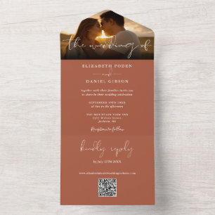 Invitation Tout En Un Élégante Terracotta moderne QR Code Mariage Photo