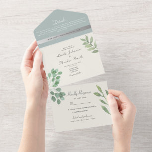 Invitation Tout En Un Élégante verdure de eucalyptus bleu poussiéreux po