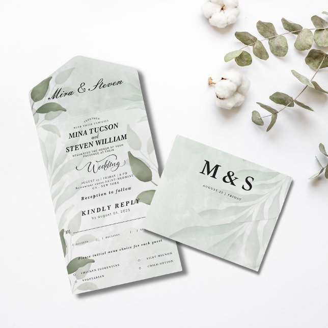 Invitation Tout En Un Elégante verdure Eucalyptus mariage (Créateur téléchargé)