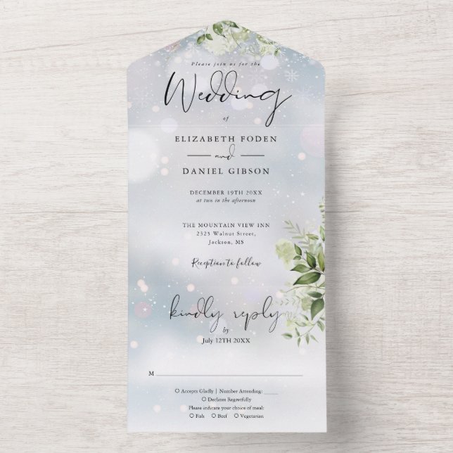 Invitation Tout En Un Élégante verdure hivernale Mariage floral (À l'intérieur)