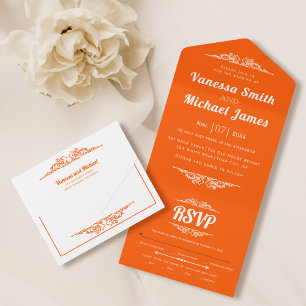 Invitation Tout En Un éléments vintages typographie mariage orange vif