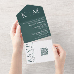 Invitation Tout En Un Emerald Green et White-Monogram-Mariage