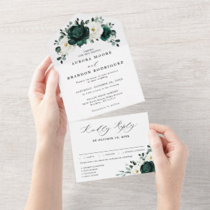 Invitation Tout En Un Emerald Green Eucalyptus Blanc Floral Mariage