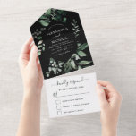 Invitation Tout En Un Emerald Green Eucalyptus Greenery Wedding RSVP<br><div class="desc">Emerald Green and Black Eucalyptus Green Botanical Watercolor Spring Wedding RSVP Invitations on White arrière - plan - comprend une belle et élégante typographie script avec des feuilles botaniques modernes et la verdure pour la célébration spéciale de mariage.</div>