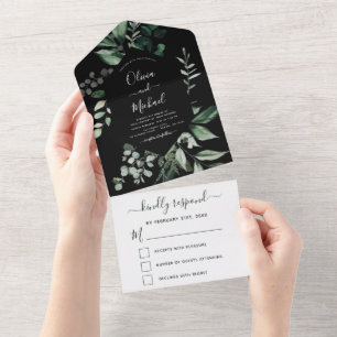 Invitation Tout En Un Emerald Green Eucalyptus Mariage de verdure