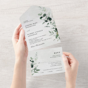 Invitation Tout En Un Emerald Greenery Eucalyptus Mariage botanique