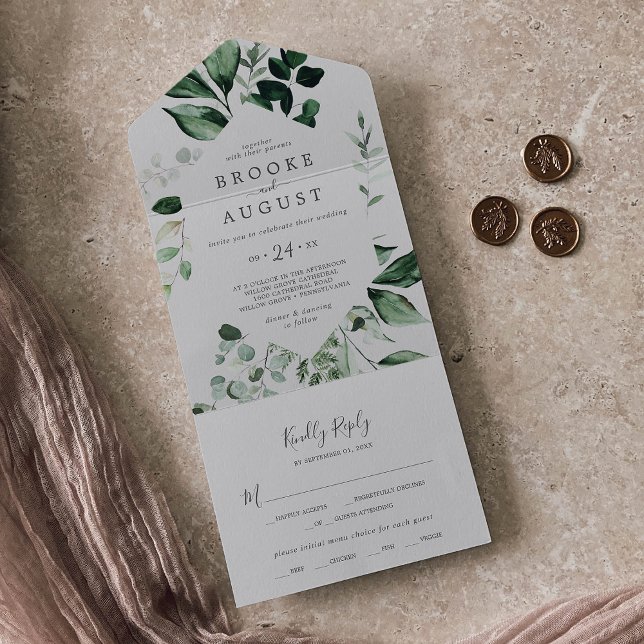 Invitation Tout En Un Émeraude | Mariage gris (Créateur téléchargé)