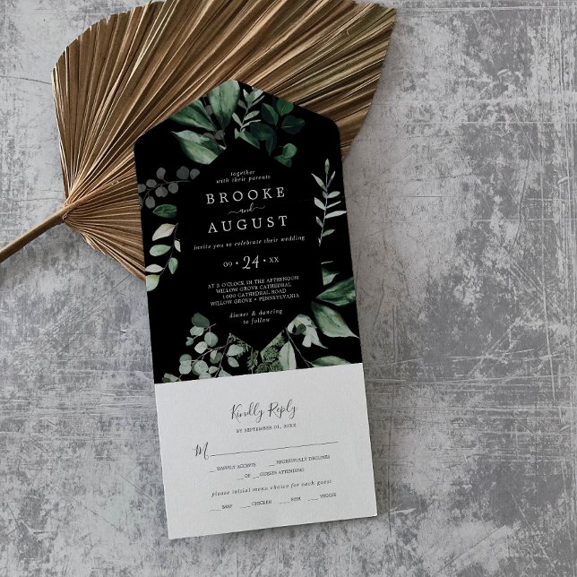 Invitation Tout En Un Émeraude | Mariage noir (Créateur téléchargé)