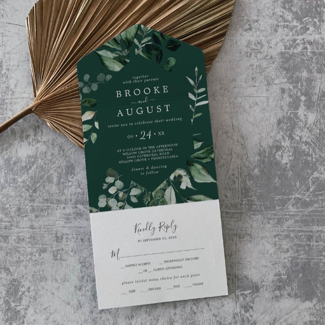 Invitation Tout En Un Émeraude | Mariage vert (Créateur téléchargé)