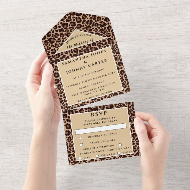 Invitation Tout En Un Empreinte de léopard Cheetah Brown Safari Mariage  (Déchirure)