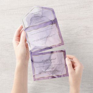 Invitation Tout En Un Encre Abstraite Rose chic Lavender Personnalisé2