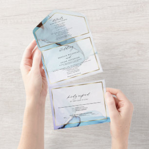 Invitation Tout En Un Encre Indigo Lavande Aquarelle Abstrait