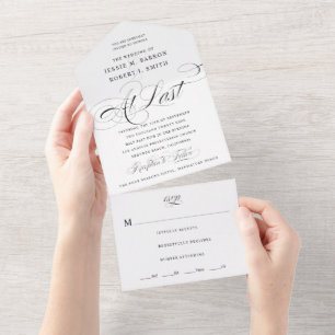 Invitation Tout En Un Enfin Mariage Calligraphie Noir et Blanc