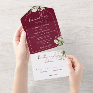 Invitation Tout En Un Enfin Mariage Or Vert de Bourgogne Arche
